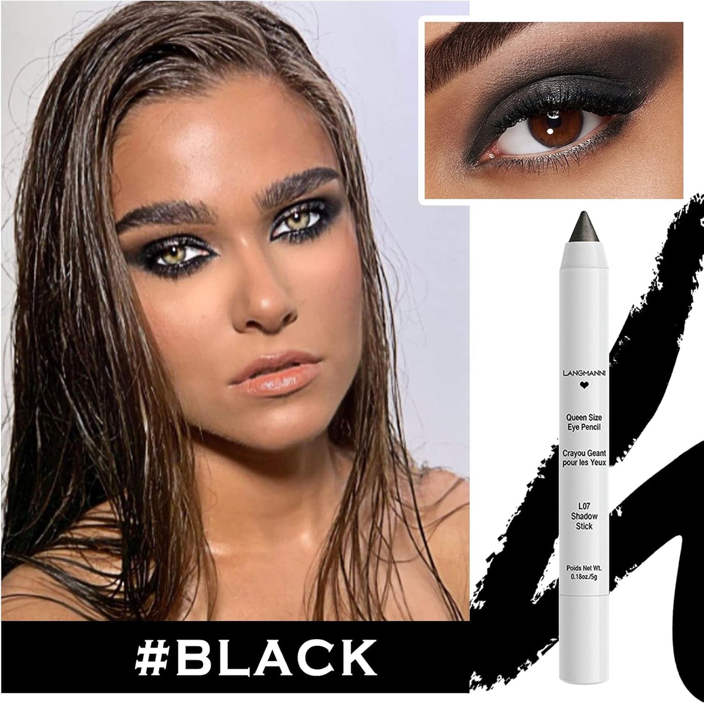 Black Highlighter Eyeshadow Stick Cream Eyeshadow Stick Naturally Long Lasting Eye Brightener Stick,Waterproof Eye Shadow Stick Highlighter Makeup Smooth Easy to Color-07