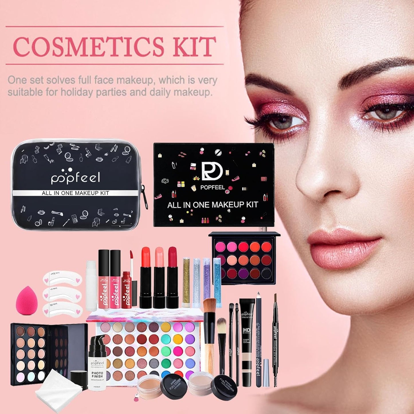 Full Face Makeup Set | 27 /Set Travel Make-Up Palette,Professional Makeup Bundle Makeup Kits, Full Kit Makeup Sets Travel Portable Makeup Kit for Women