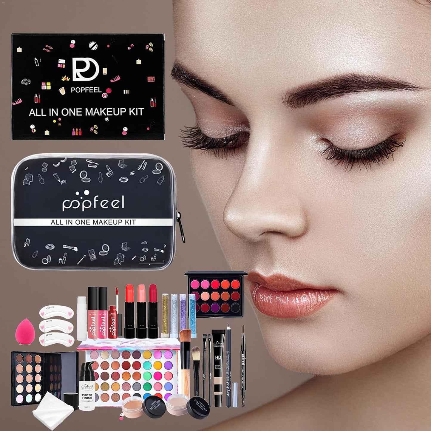 Full Face Makeup Set | 27 /Set Travel Make-Up Palette,Professional Makeup Bundle Makeup Kits, Full Kit Makeup Sets Travel Portable Makeup Kit for Women