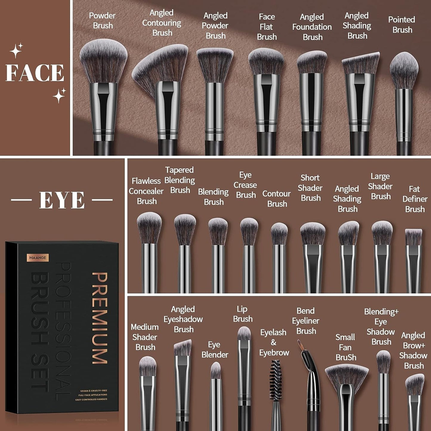 Makeup Brushes, 25Pcs Makeup Brush Set Foundation Eyeshadow Blush Brush Blending Concealers Face Powder Eye Make up Brushes Set with Gift Box (Black)