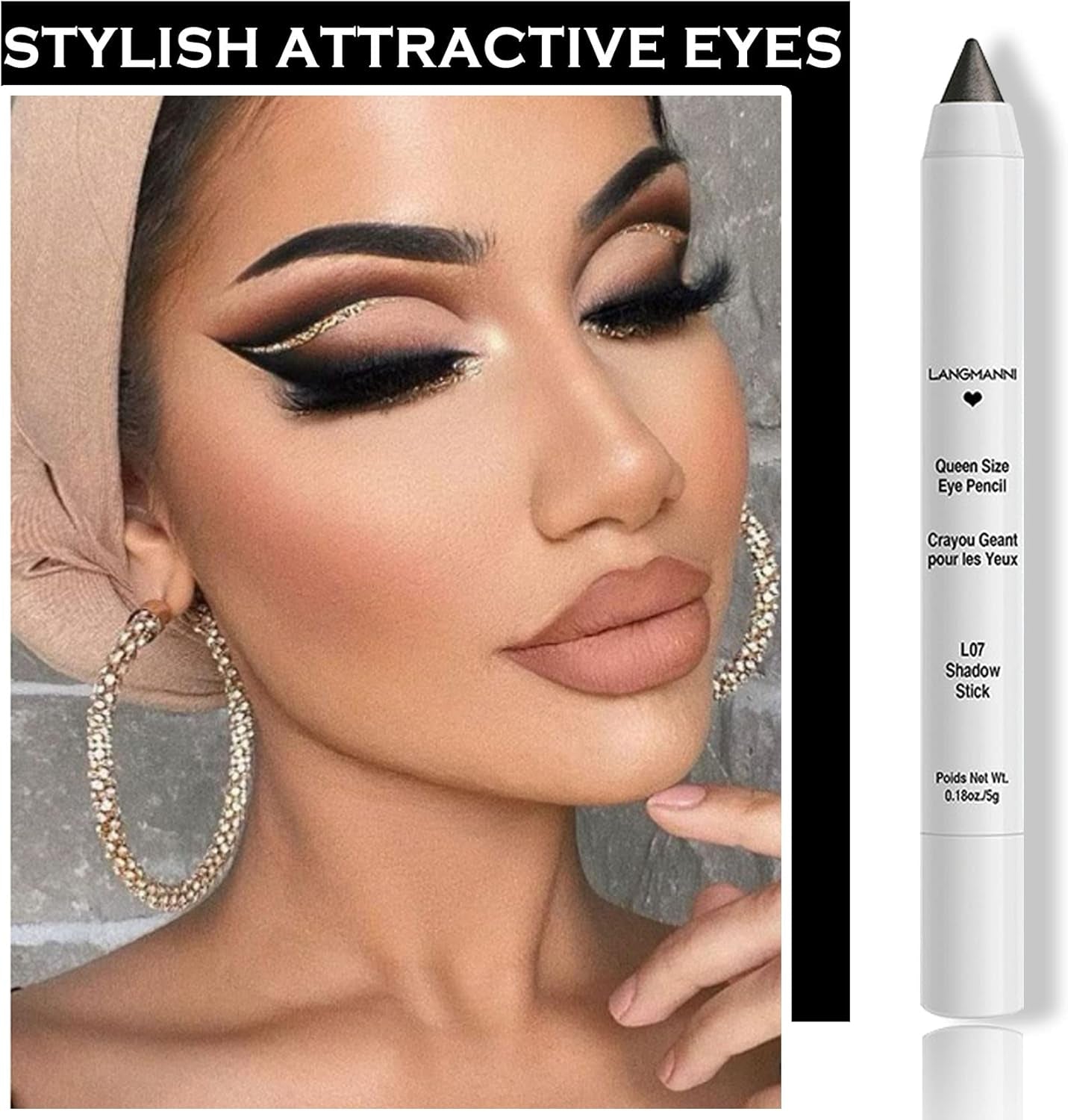 Black Highlighter Eyeshadow Stick Cream Eyeshadow Stick Naturally Long Lasting Eye Brightener Stick,Waterproof Eye Shadow Stick Highlighter Makeup Smooth Easy to Color-07