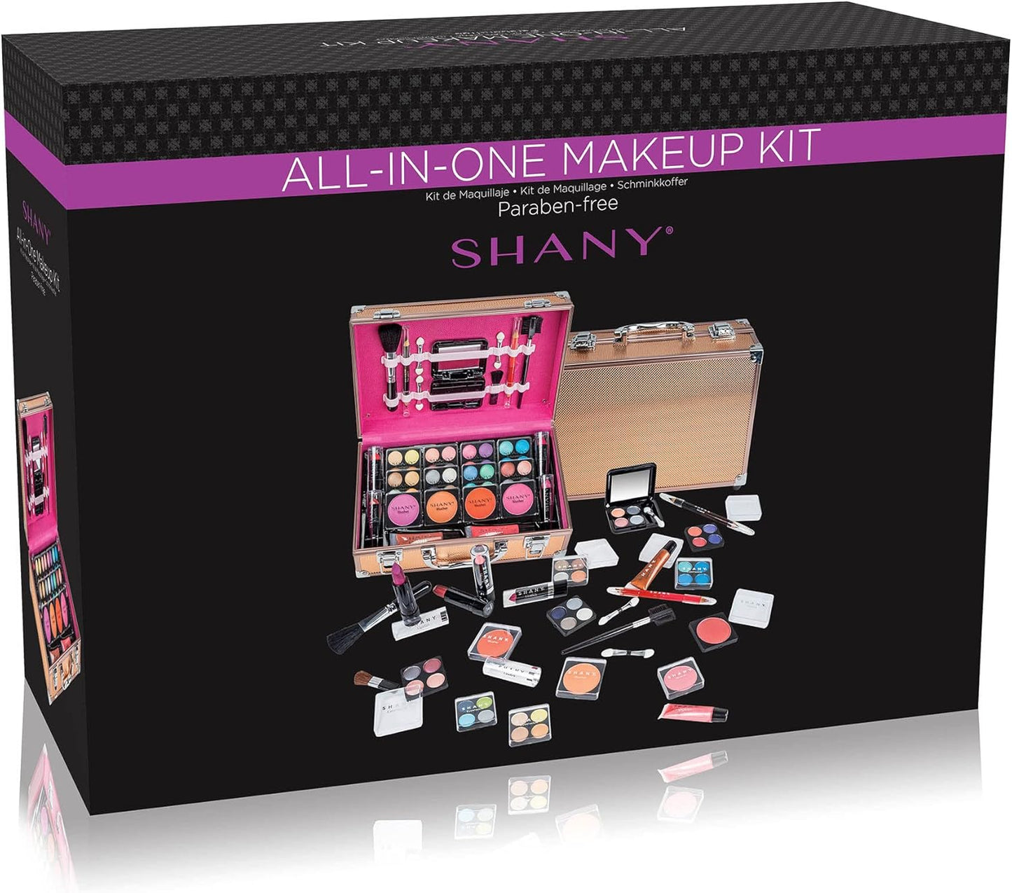 Carry All Makeup Train Case with Pro Makeup Set, Makeup Brushes, Lipsticks, Eye Shadows, Blushes, Powders, and More - Reusable Makeup Storage Organizer - Premium Gift Packaging - Rose Gold