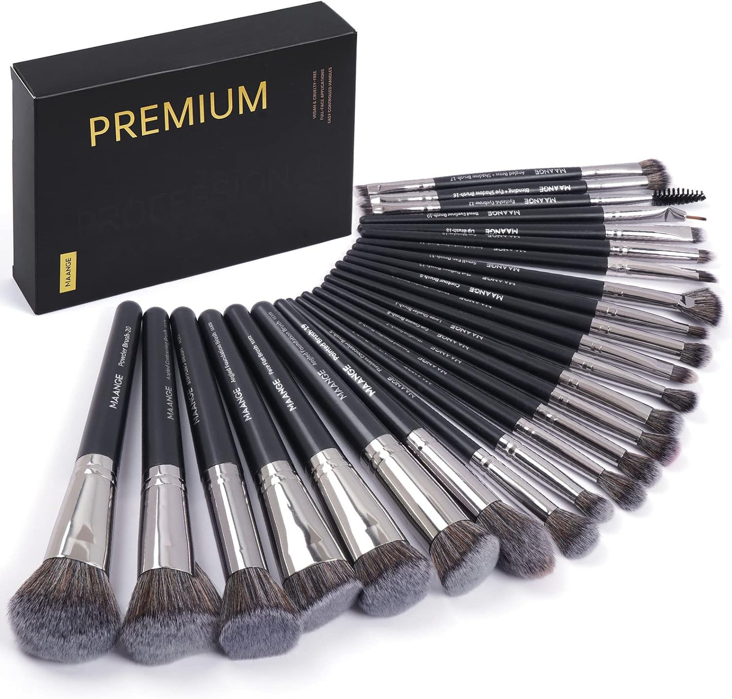 Makeup Brushes, 25Pcs Makeup Brush Set Foundation Eyeshadow Blush Brush Blending Concealers Face Powder Eye Make up Brushes Set with Gift Box (Black)