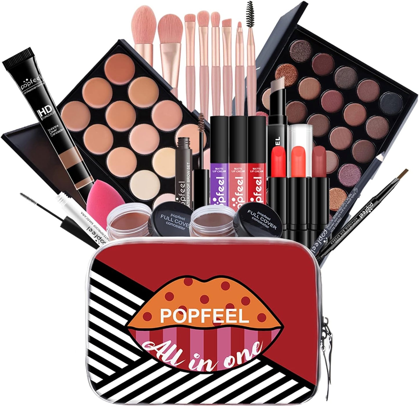 Makeup Kit for Women, Nude Eyeshadow Palette, Waterproof Black Eyeliner & Mascara, Makeup Tool Set, Lipstick, Premium Synthetic Foundation Powder, Concealer Makeup for Medium to Dark Skin #107