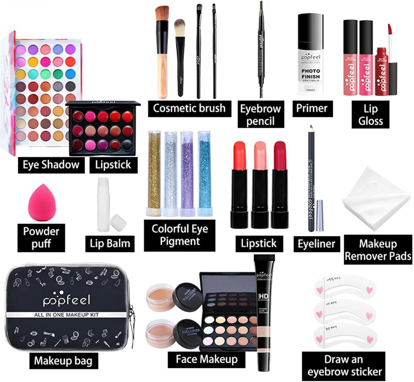 Full Face Makeup Set | 27 /Set Travel Make-Up Palette,Professional Makeup Bundle Makeup Kits, Full Kit Makeup Sets Travel Portable Makeup Kit for Women