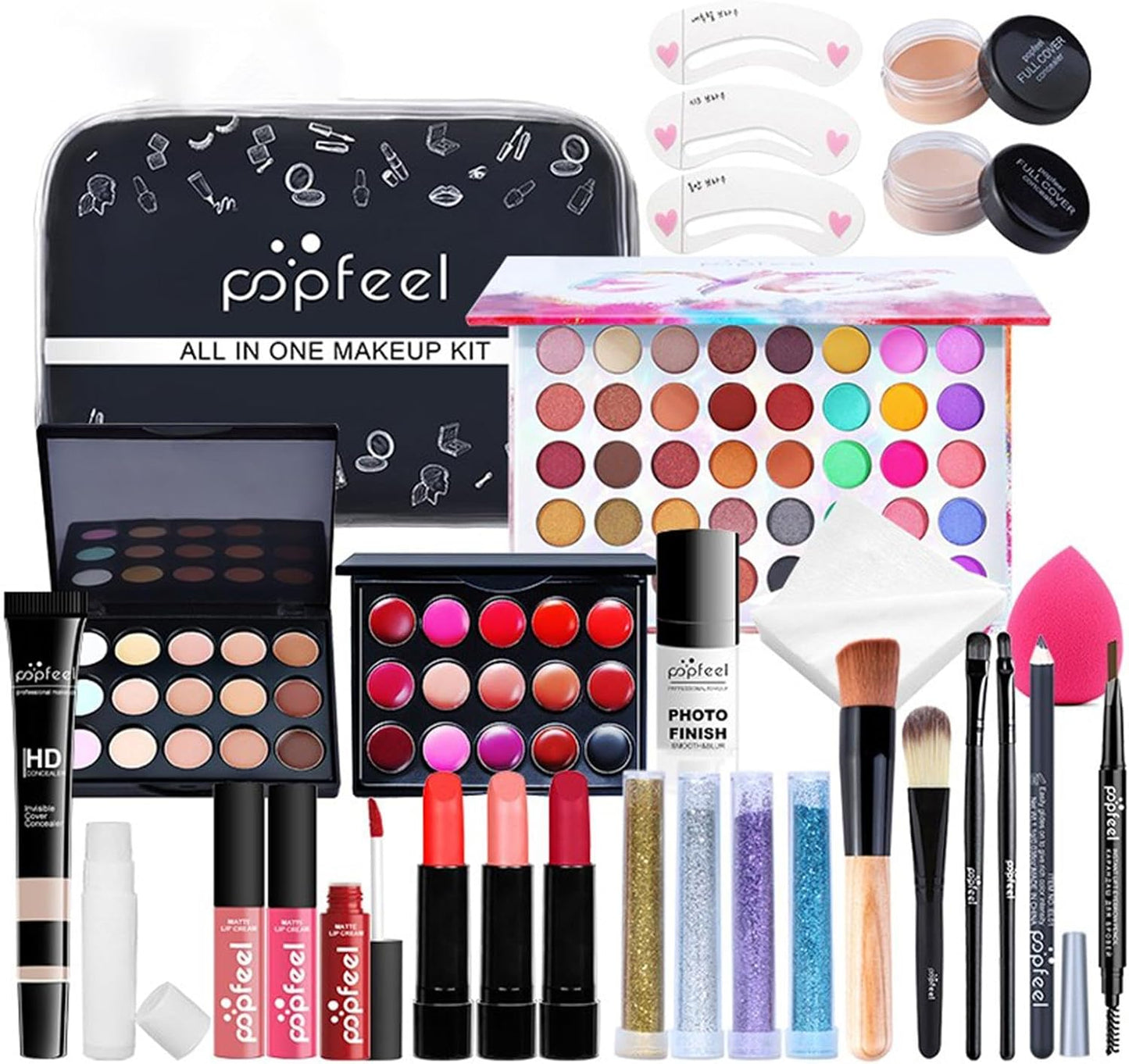 Full Face Makeup Set | 27 /Set Travel Make-Up Palette,Professional Makeup Bundle Makeup Kits, Full Kit Makeup Sets Travel Portable Makeup Kit for Women