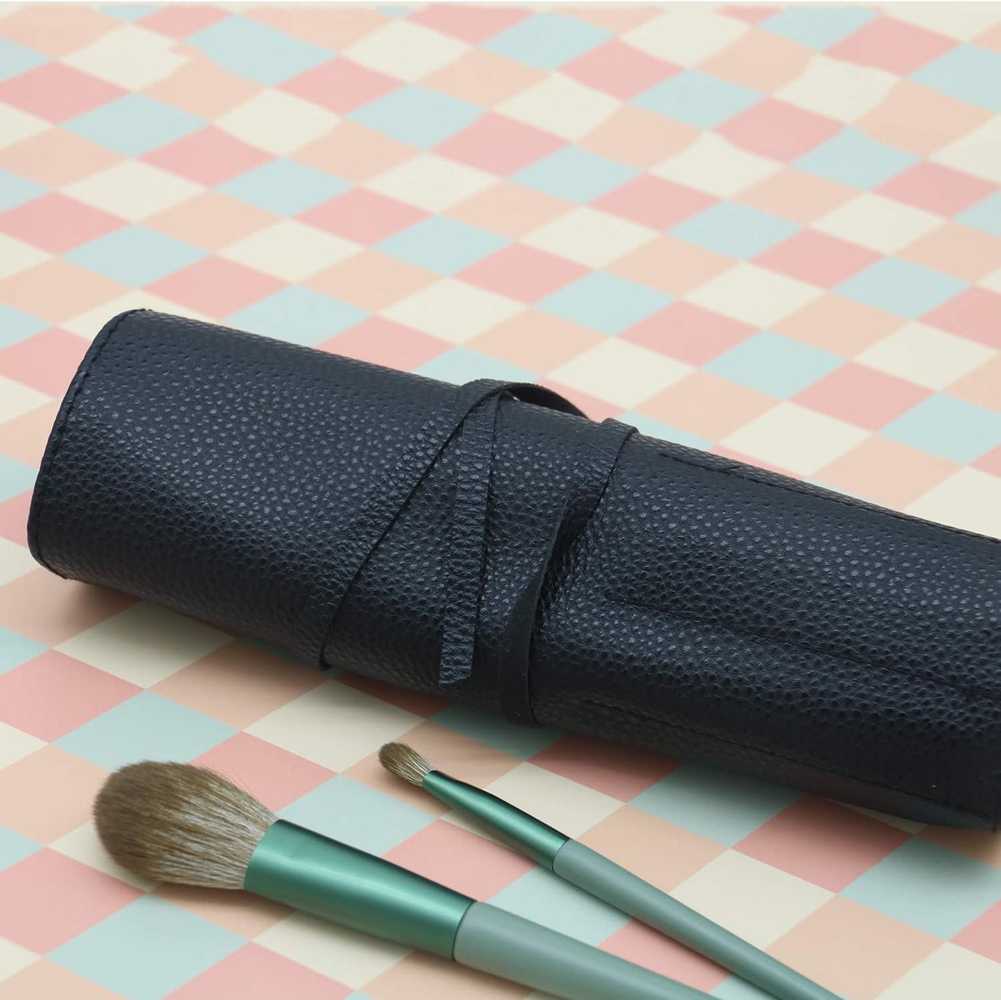 Makeup Brush Case Travel, Makeup Brush Case Roll Up,Brush Holder Makeup,Holder Organizer Brushes Pouch Cosmetic Bag for Travel,Rolling Bag Storage Case PU Leather, Black