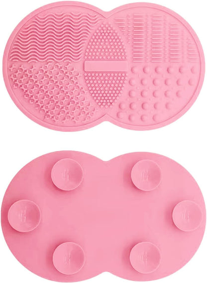 Makeup Brush Cleaning Mat, Silicone Makeup Brush Scrubber, Makeup Brush Cleaner Pad, Cosmetic Brush Cleaner, Brush Cleaning Pad, Suitable for Makeup Brush, Makeup Sponge, Powder Puff (Pink)