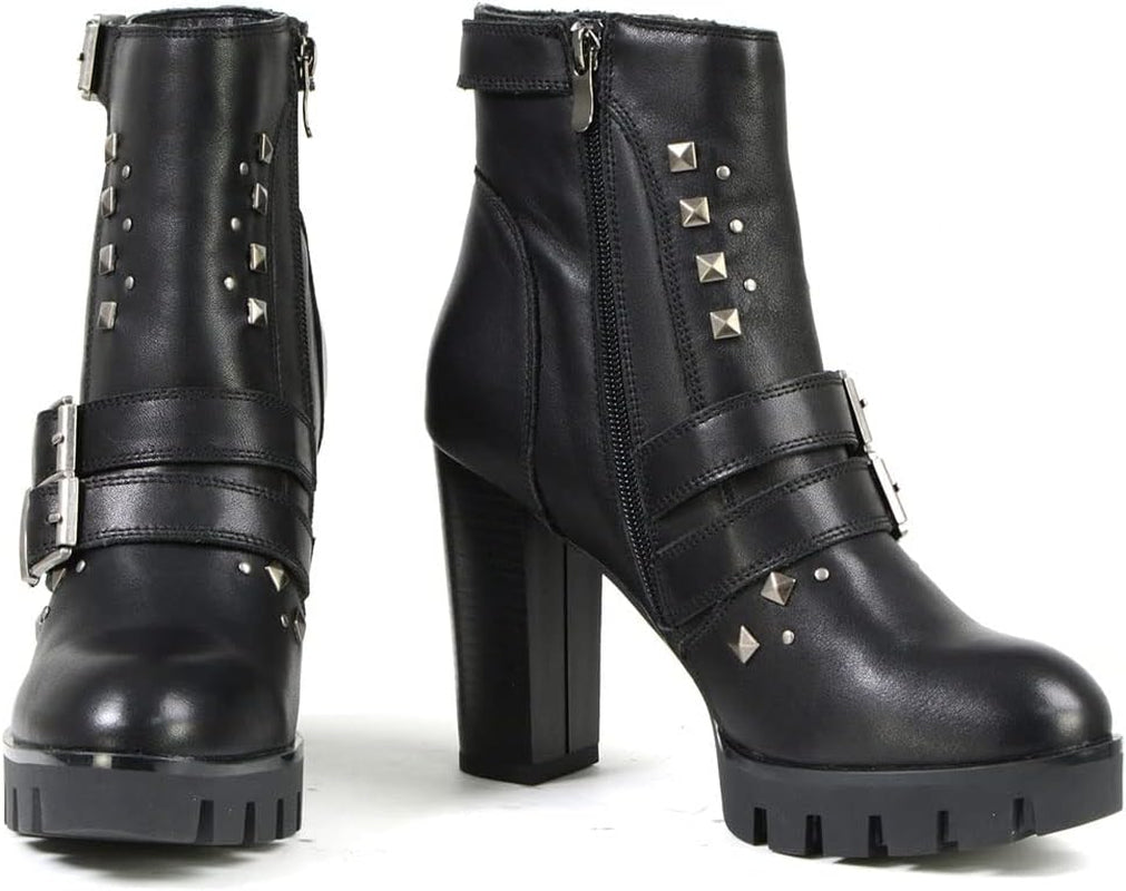 MBL9456 Women'S Premium Black Leather Fashion Platform Boots with Straps - 10