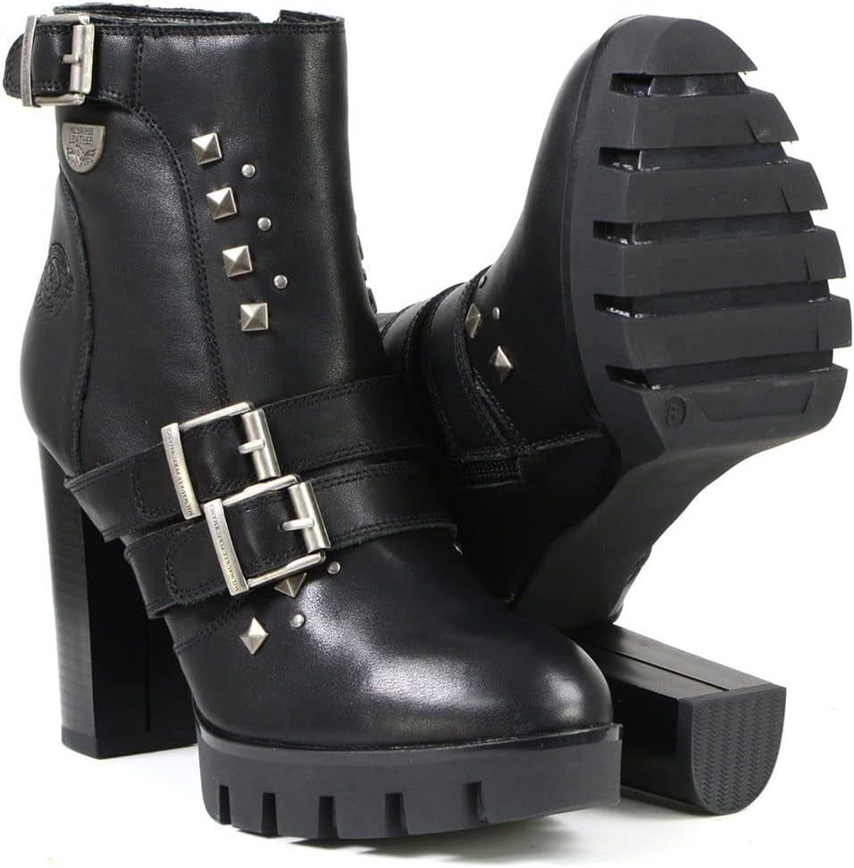 MBL9456 Women'S Premium Black Leather Fashion Platform Boots with Straps - 10