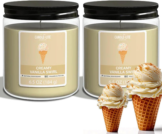Creamy Vanilla Swirl Scented Candles Set, Aromatherapy, 2 Pack 6.5 Oz Single-Wick Jar, 40 Hours of Burn Time, Perfect for Gifting and Celebration (Individual Box)