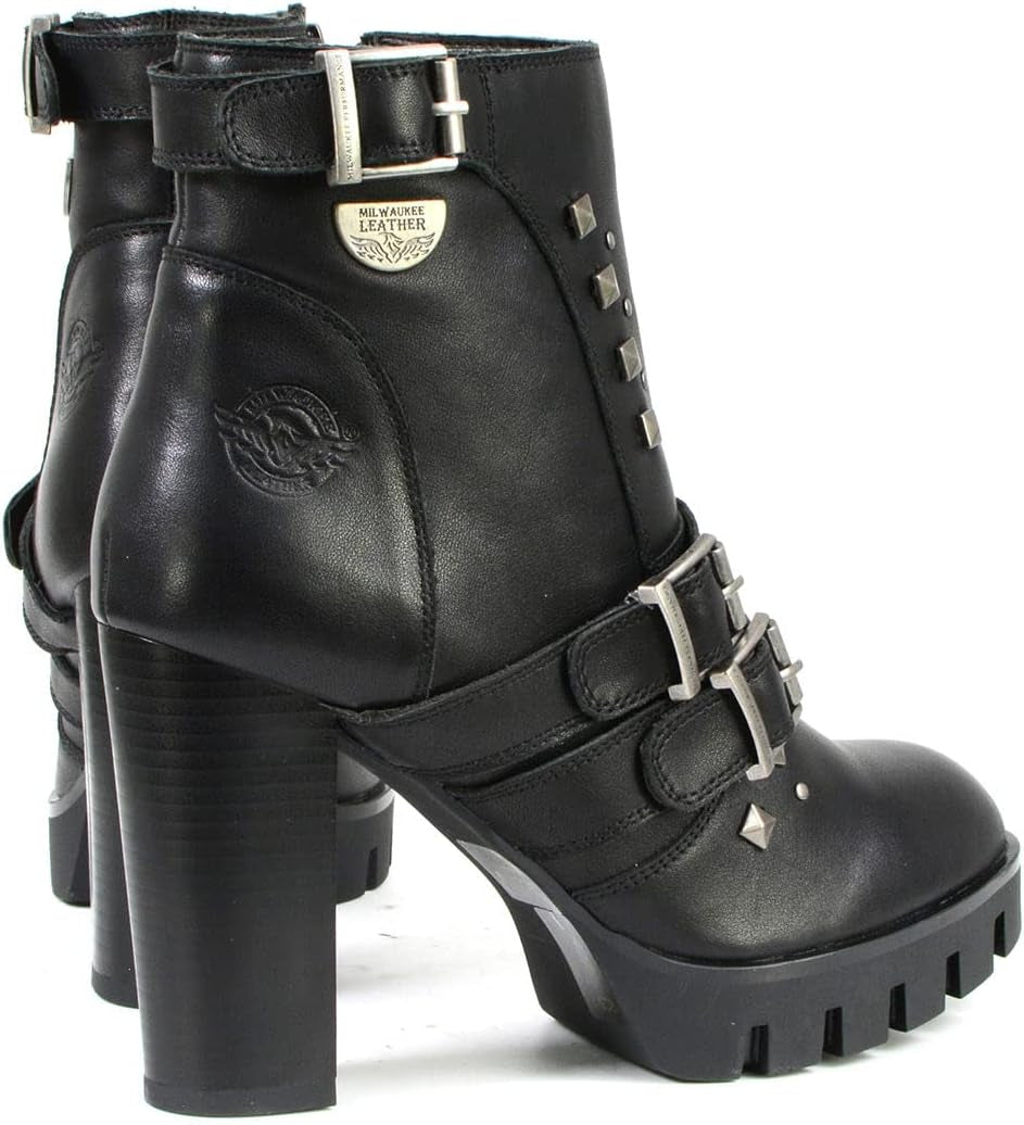 MBL9456 Women'S Premium Black Leather Fashion Platform Boots with Straps - 10