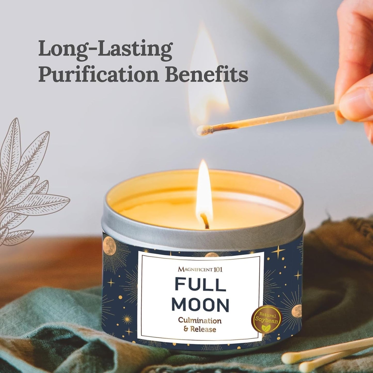 Long Lasting Full Moon Aromatherapy Tin Candle | 6 Oz - 35 Hour Burn | Made of Soy Wax with Sage, Frankincense, Sandalwood, Rose & Cedar for Manifestation, Culmination & Release