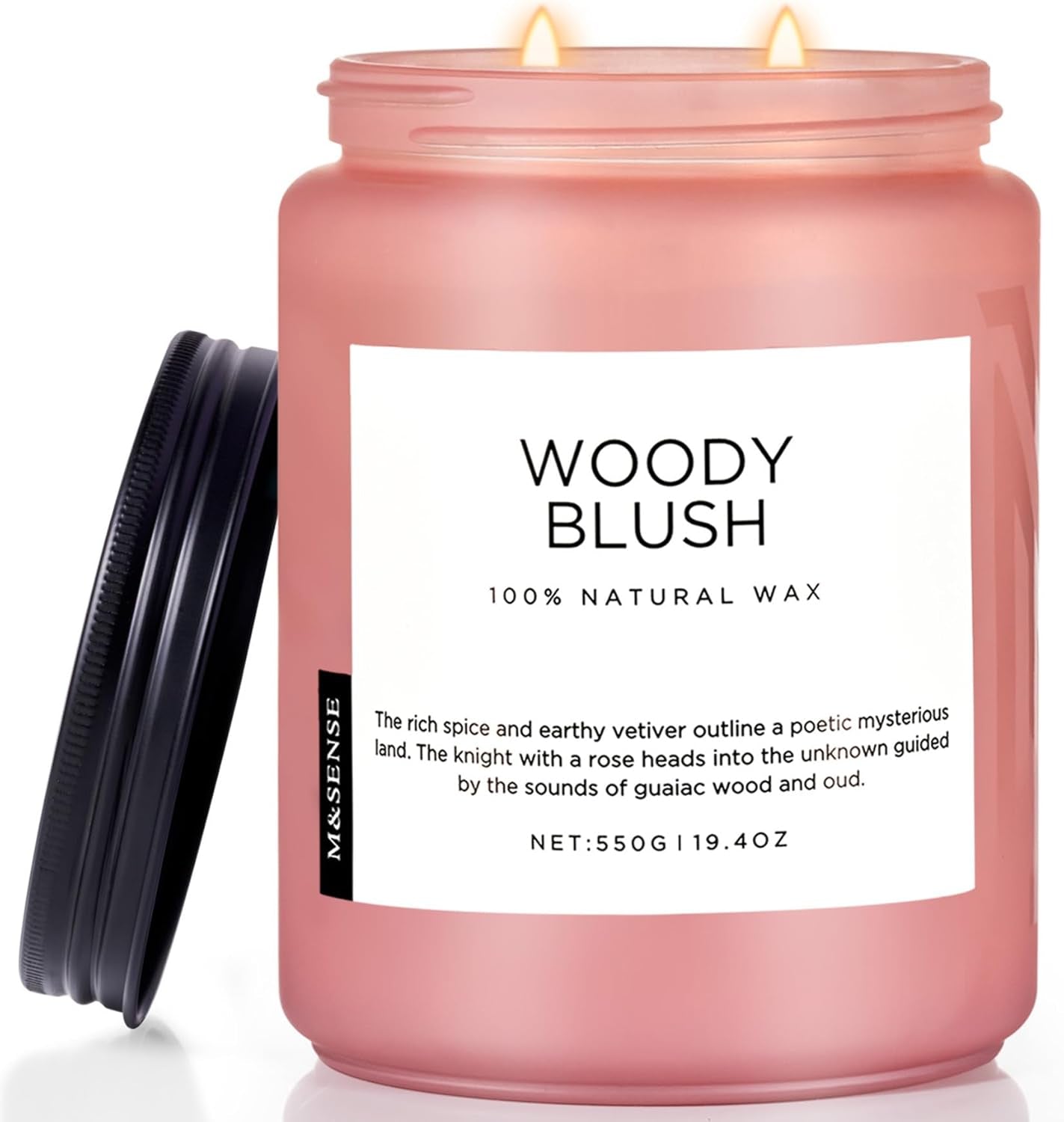 Woody Blush Soy Candles 2 Wick, Rose Vetiver Scented Candles 19.4Oz 110 Hour Long Lasting Burn, Non Toxic Natural Luxury Candle Gifts for Women，Aromatherapy Candle Gift for Mom Girlfriend Wife