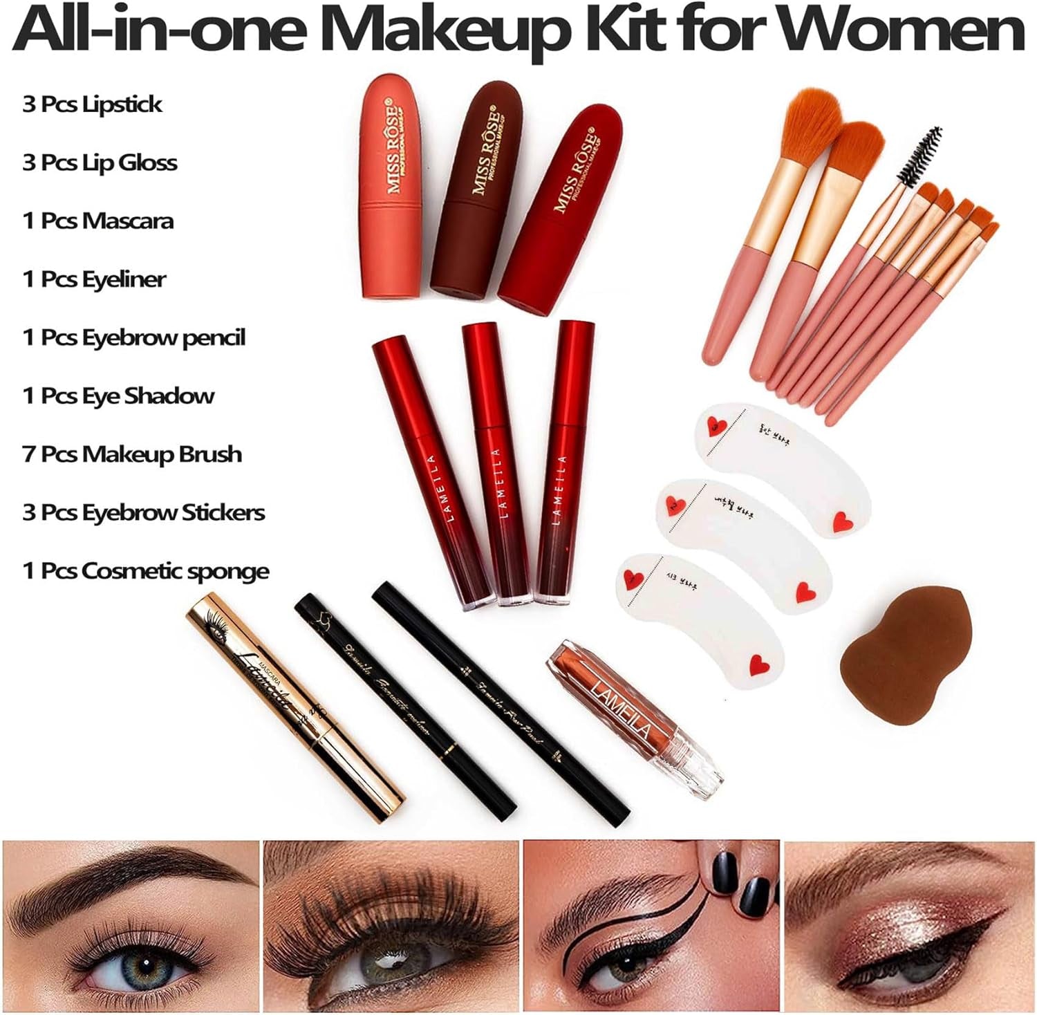 190 Colors Makeup Pallet,Professional Makeup Kit for Women Full Kit,All in One Makeup Sets for Women&Beginner,Include Eyeshadow,Lipstick,Compact Powder,Eyeliner,Glitter Powder,Concealer,Makeup Brush（004-Black）