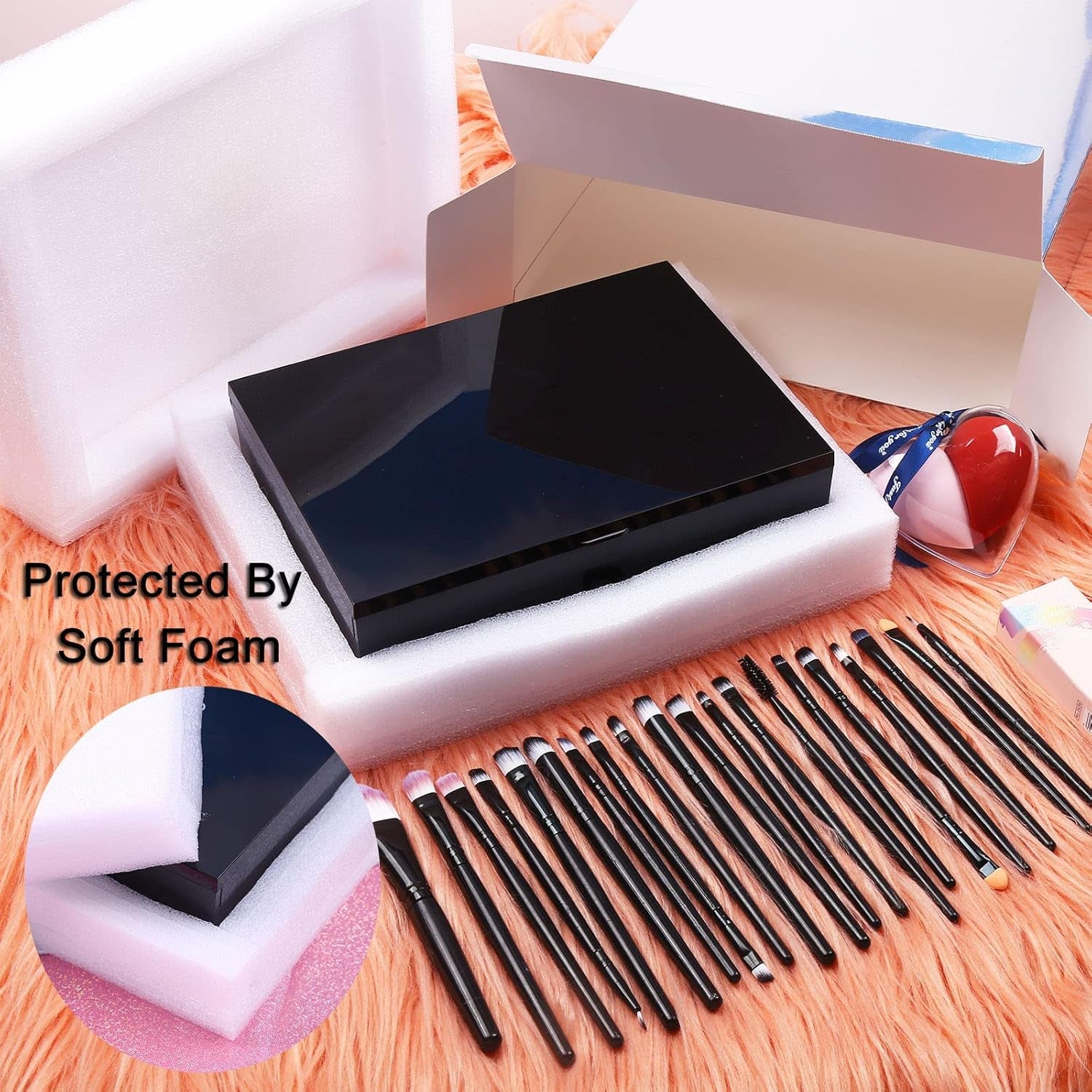 Makeup Set - 190 Colors, Includes Eyeshadow, Blushes, Eyebrow Powder, Eyeliner Pencil, Mirror, 20 Makeup Brushes, Eyeshadow Base Primer, 2 Heart Shape Sponge Puffs - Multi-Color