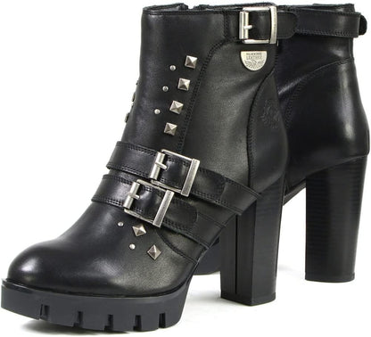 MBL9456 Women'S Premium Black Leather Fashion Platform Boots with Straps - 10