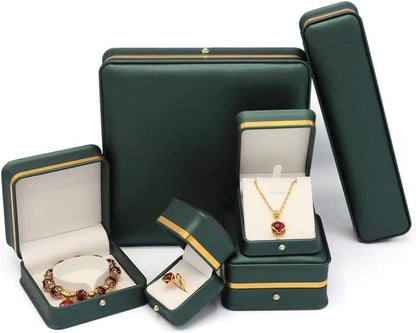 Blackish Green Premium Leather Box Wedding Jewelry Set Display Case Storage Holder (For Pearl Necklace)