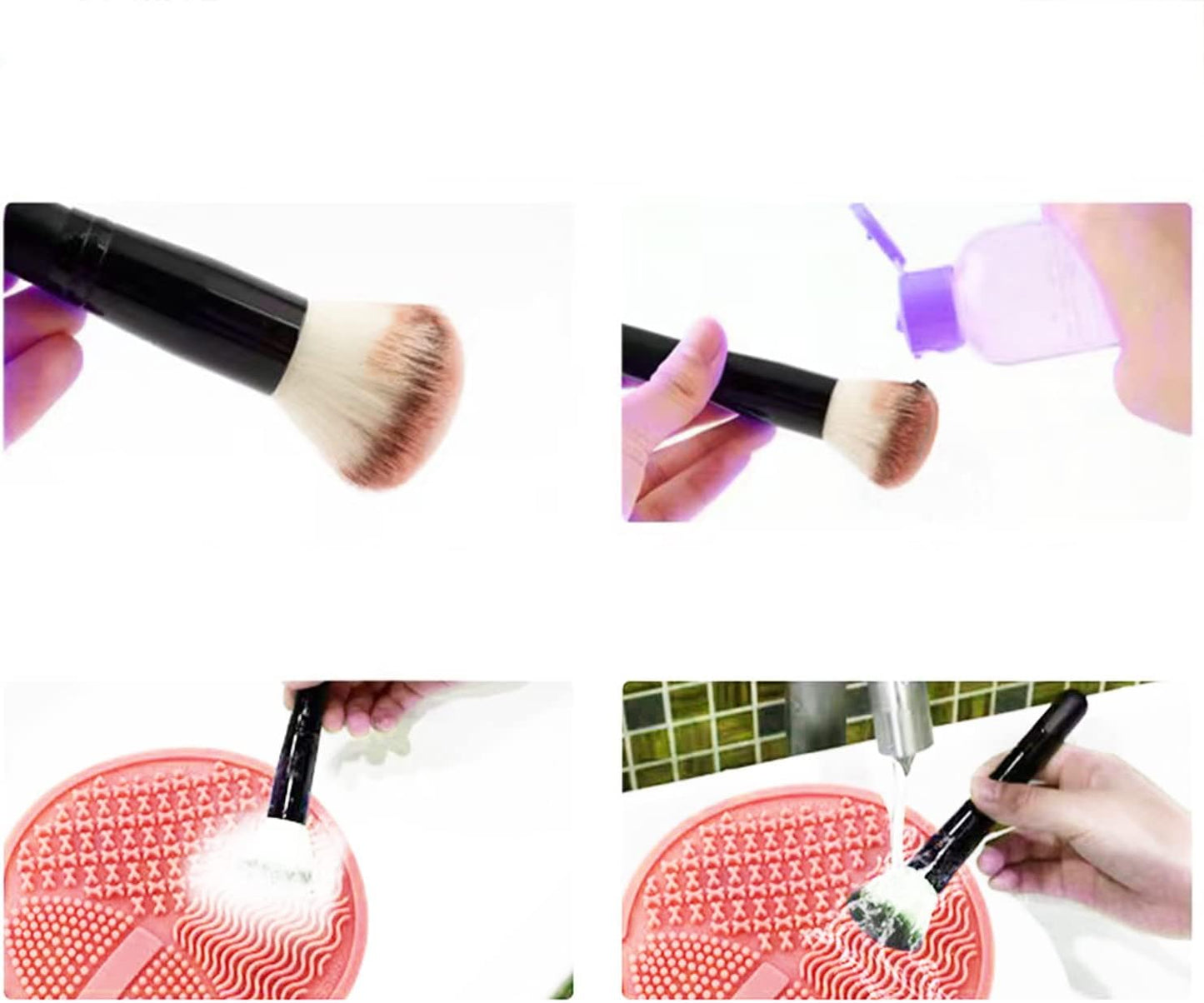 Makeup Brush Cleaning Mat, Silicone Makeup Brush Scrubber, Makeup Brush Cleaner Pad, Cosmetic Brush Cleaner, Brush Cleaning Pad, Suitable for Makeup Brush, Makeup Sponge, Powder Puff (Pink)