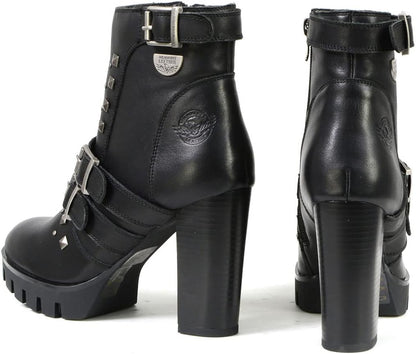 MBL9456 Women'S Premium Black Leather Fashion Platform Boots with Straps - 10