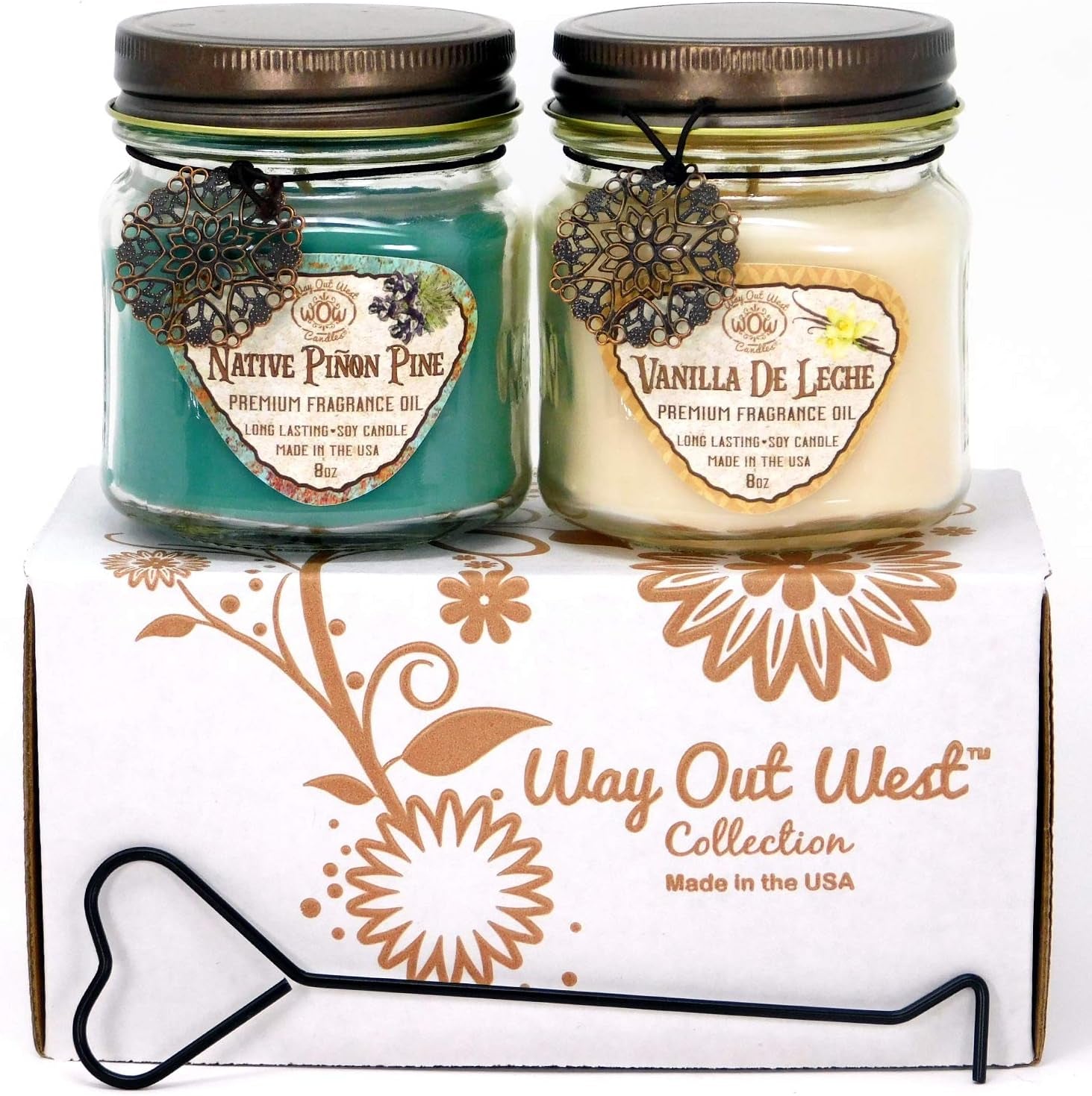 Way Out West Scented Candles in Piñon Pine & Vanilla De Leche - Gift Ready, Boxed Set of 2 Jar Candles - Fragrant, Long Lasting Soy Wax Blend - Delightful Soothing Fragrances for a Warm, Cozy Home
