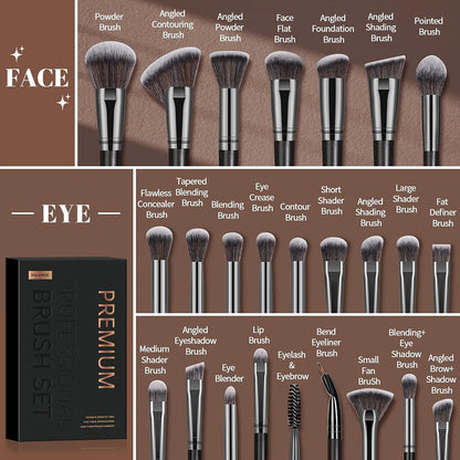 Makeup Brushes,  25Pcs Makeup Brush Set Foundation Eyeshadow Blush Brush Blending Concealers Face Powder Eye Make up Brushes Set with Gift Box (Black)