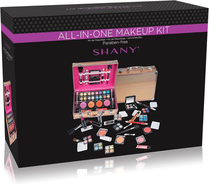 Carry All Makeup Train Case with Pro Makeup Set, Makeup Brushes, Lipsticks, Eye Shadows, Blushes, Powders, and More - Reusable Makeup Storage Organizer - Premium Gift Packaging - Rose Gold