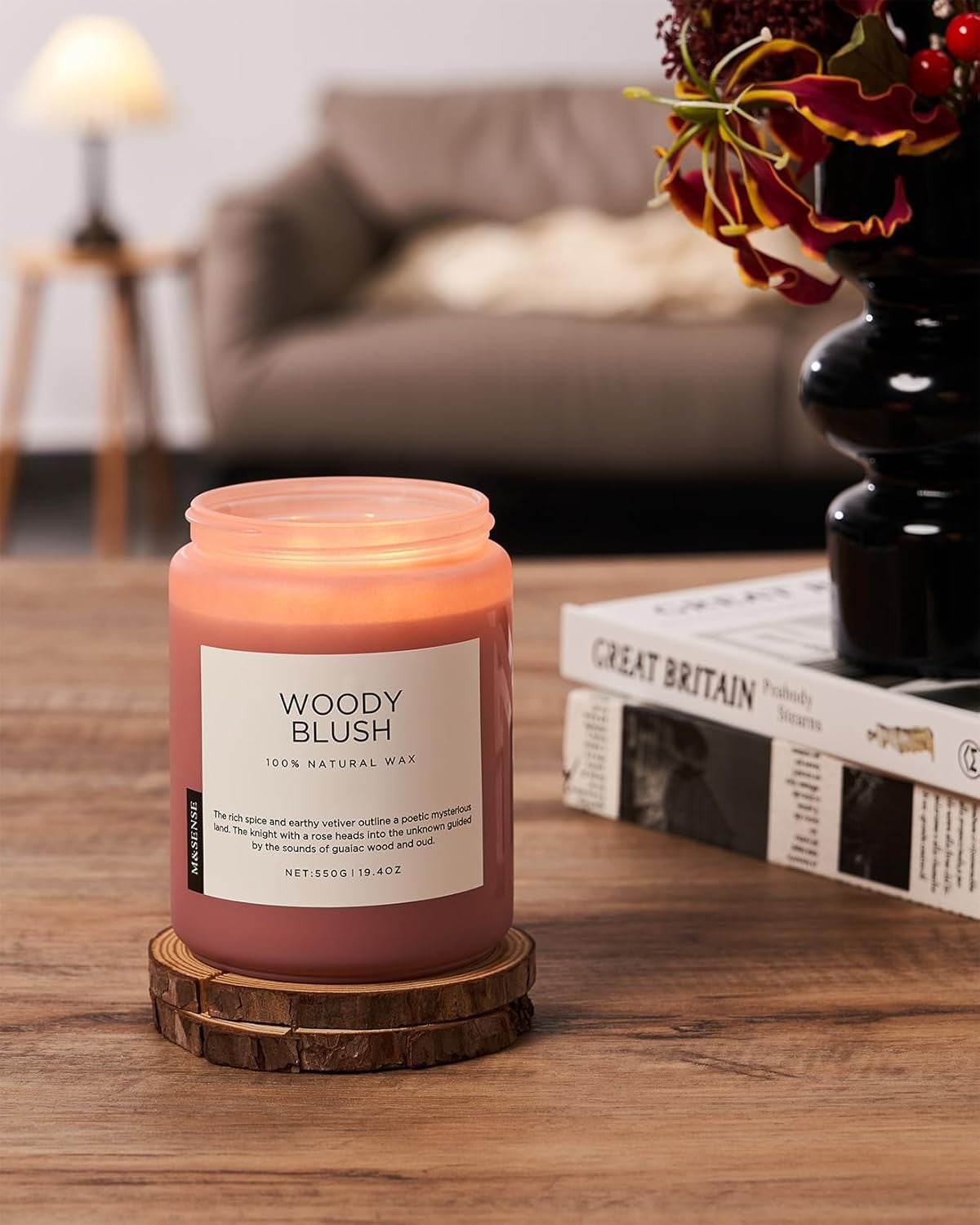Woody Blush Soy Candles 2 Wick, Rose Vetiver Scented Candles 19.4Oz 110 Hour Long Lasting Burn, Non Toxic Natural Luxury Candle Gifts for Women，Aromatherapy Candle Gift for Mom Girlfriend Wife