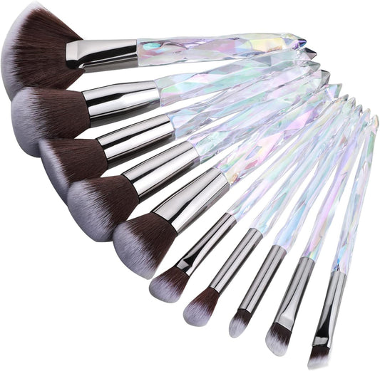 Crystal Makeup Brush Set, 10PCS Sparkling Makeup Brushes Premium Synthetic Bristles Foundation Blush Concealer Eyeshadow Make up Brush for Women Girls