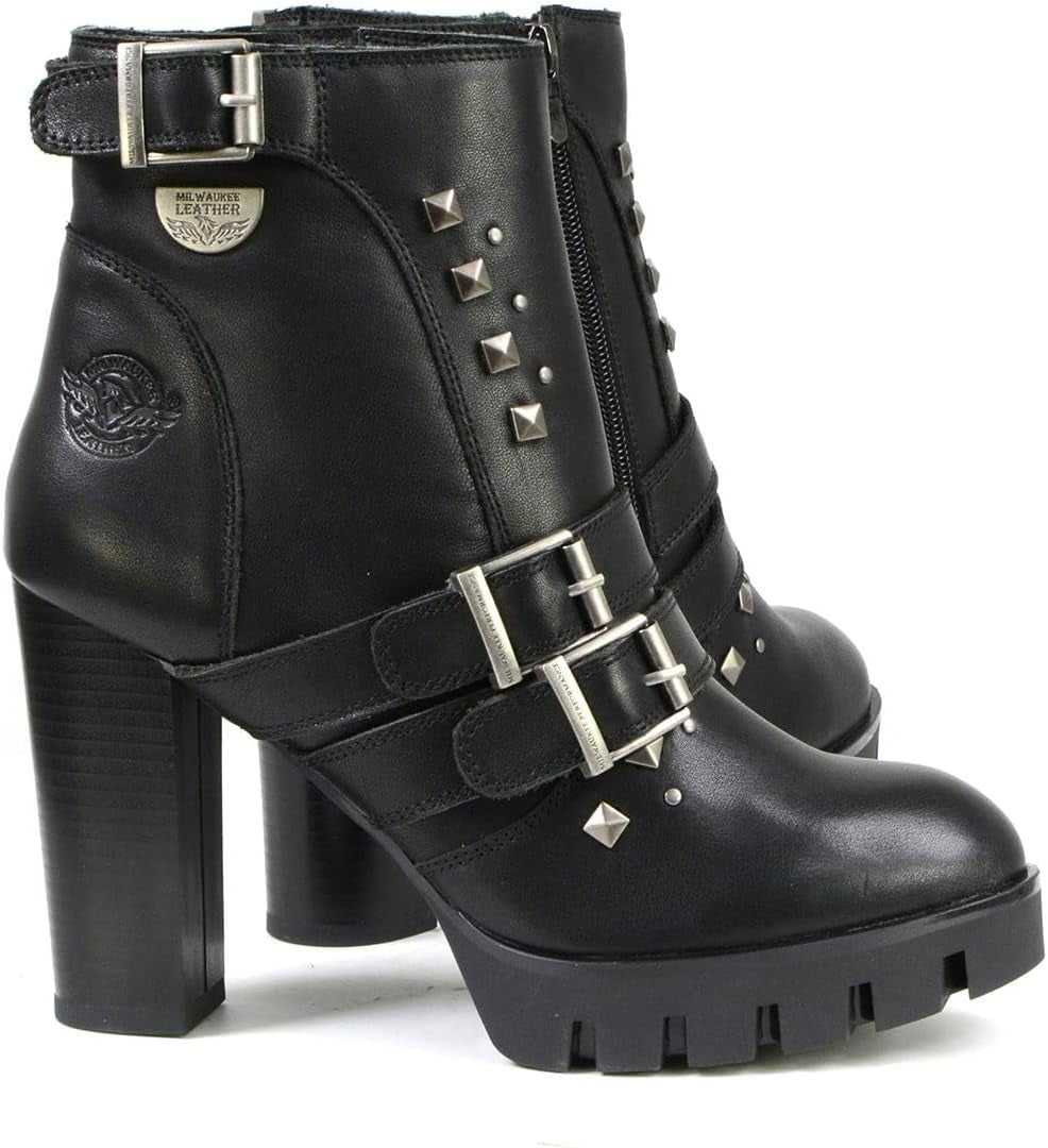 MBL9456 Women'S Premium Black Leather Fashion Platform Boots with Straps - 10