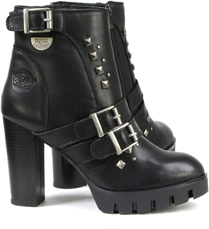 MBL9456 Women'S Premium Black Leather Fashion Platform Boots with Straps - 10