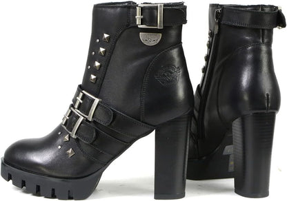 MBL9456 Women'S Premium Black Leather Fashion Platform Boots with Straps - 10