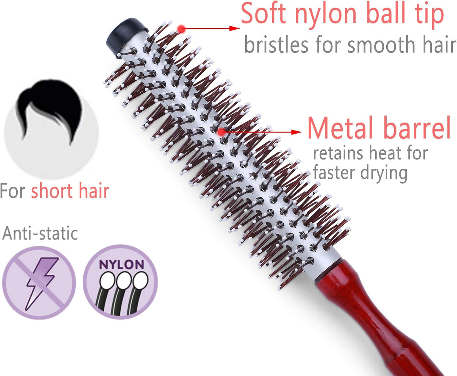 Small round Brush for Blow Drying Short Hair 1.3 Inch Mini Roller Hair Brush with Nylon Bristles for Volume Styling Curling & Curly Wavy Thick or Thin Hair on Men & Women
