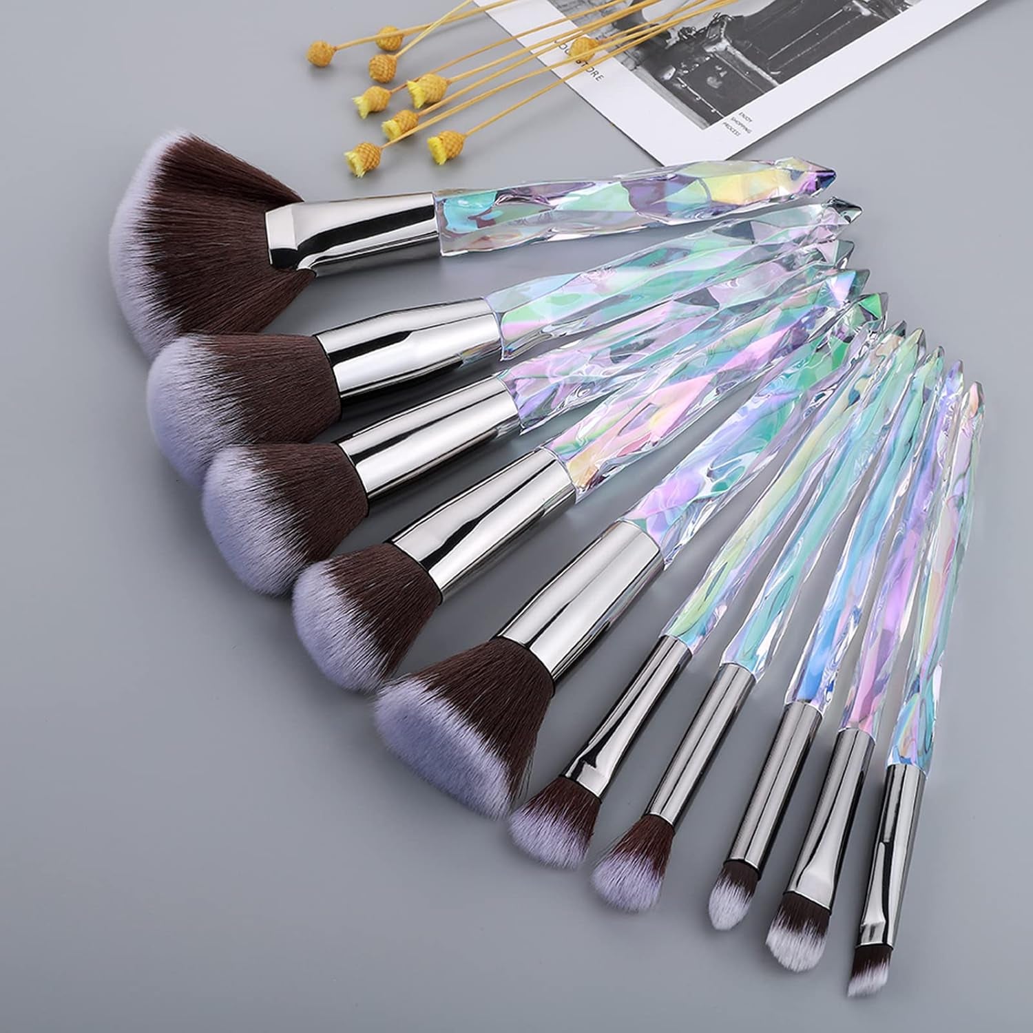 Crystal Makeup Brush Set, 10PCS Sparkling Makeup Brushes Premium Synthetic Bristles Foundation Blush Concealer Eyeshadow Make up Brush for Women Girls