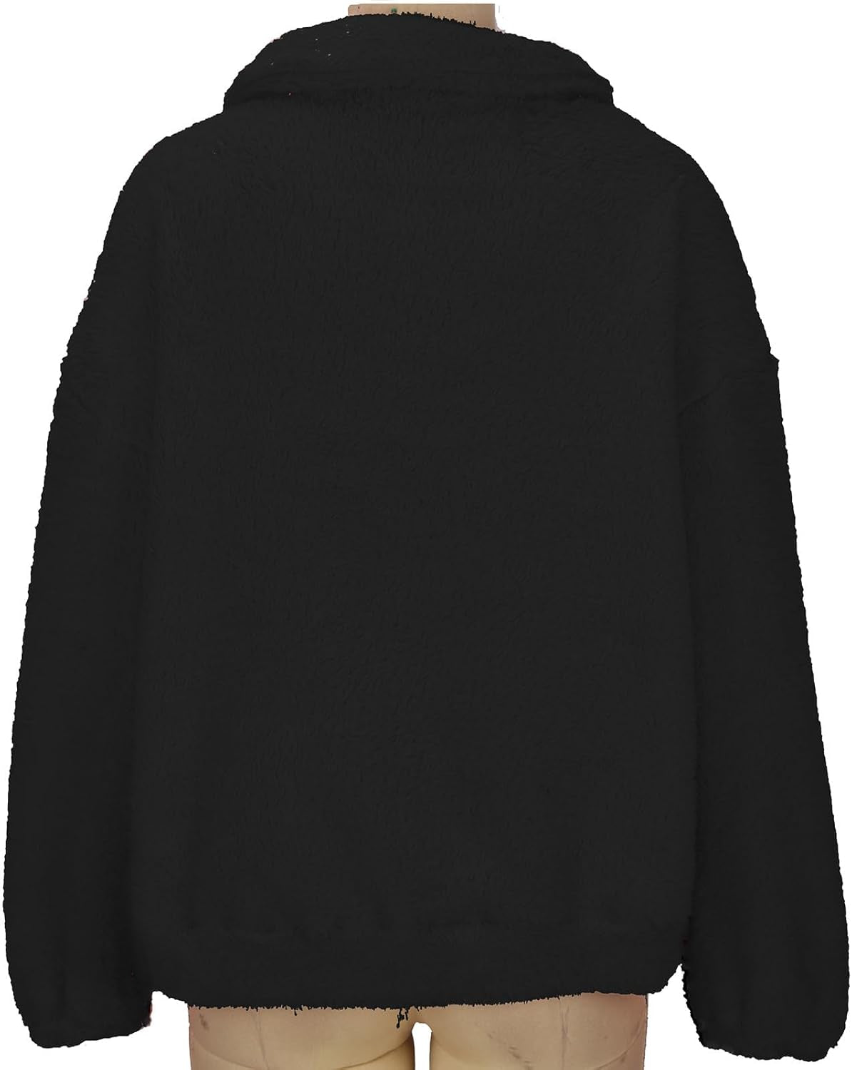 Women'S Fashion Long Sleeve Lapel Half Zip Plain Faux Fur Sweatshirt Solid Color Crop Pullover Tops with Pockets