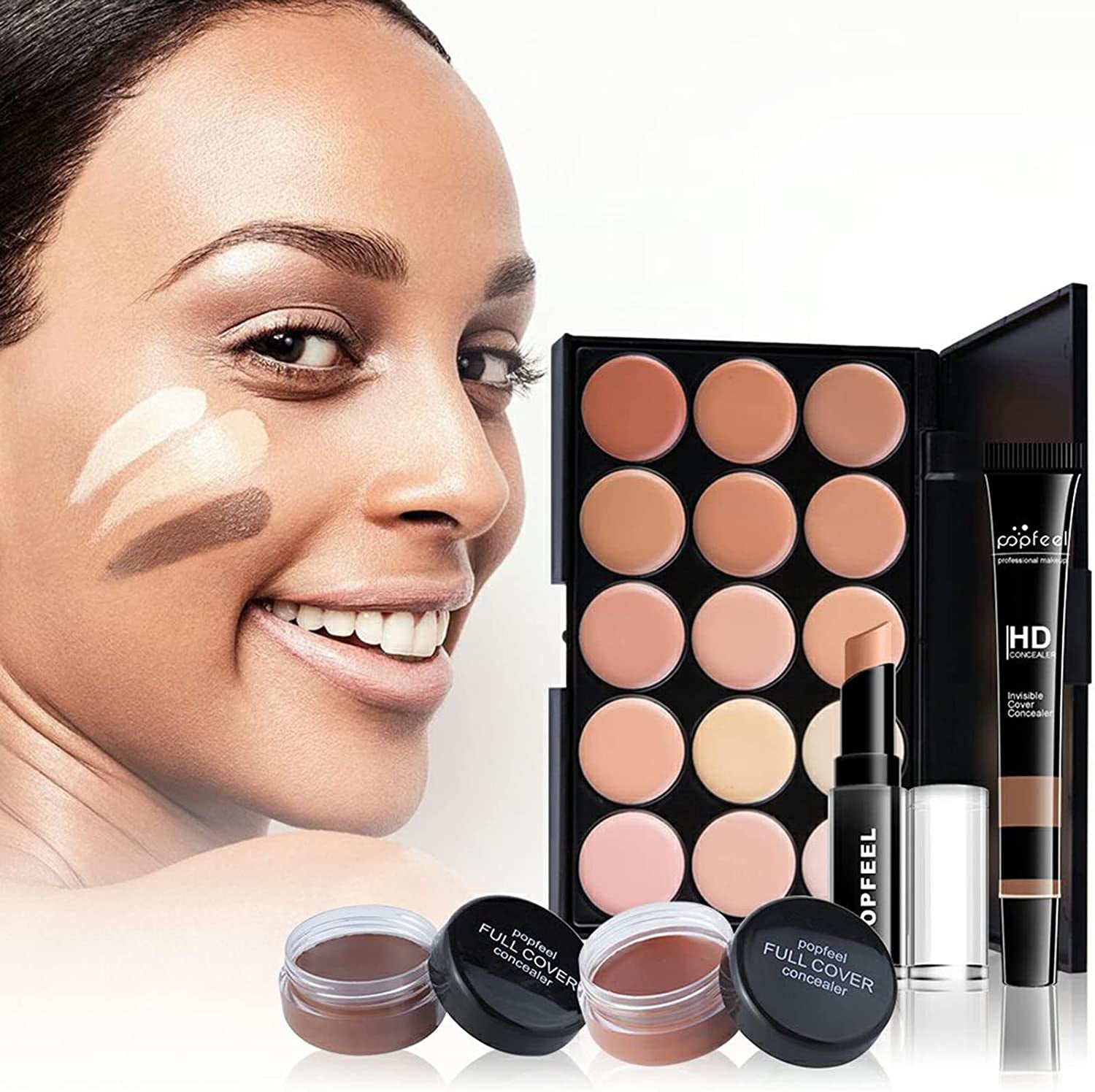 Makeup Kit for Women, Nude Eyeshadow Palette, Waterproof Black Eyeliner & Mascara, Makeup Tool Set, Lipstick, Premium Synthetic Foundation Powder, Concealer Makeup for Medium to Dark Skin #107