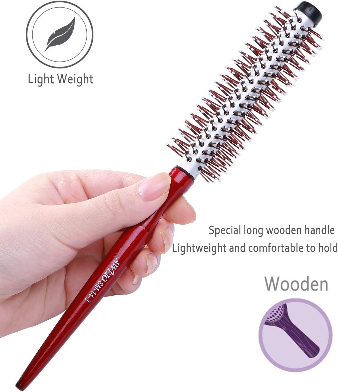 Small round Brush for Blow Drying Short Hair 1.3 Inch Mini Roller Hair Brush with Nylon Bristles for Volume Styling Curling & Curly Wavy Thick or Thin Hair on Men & Women