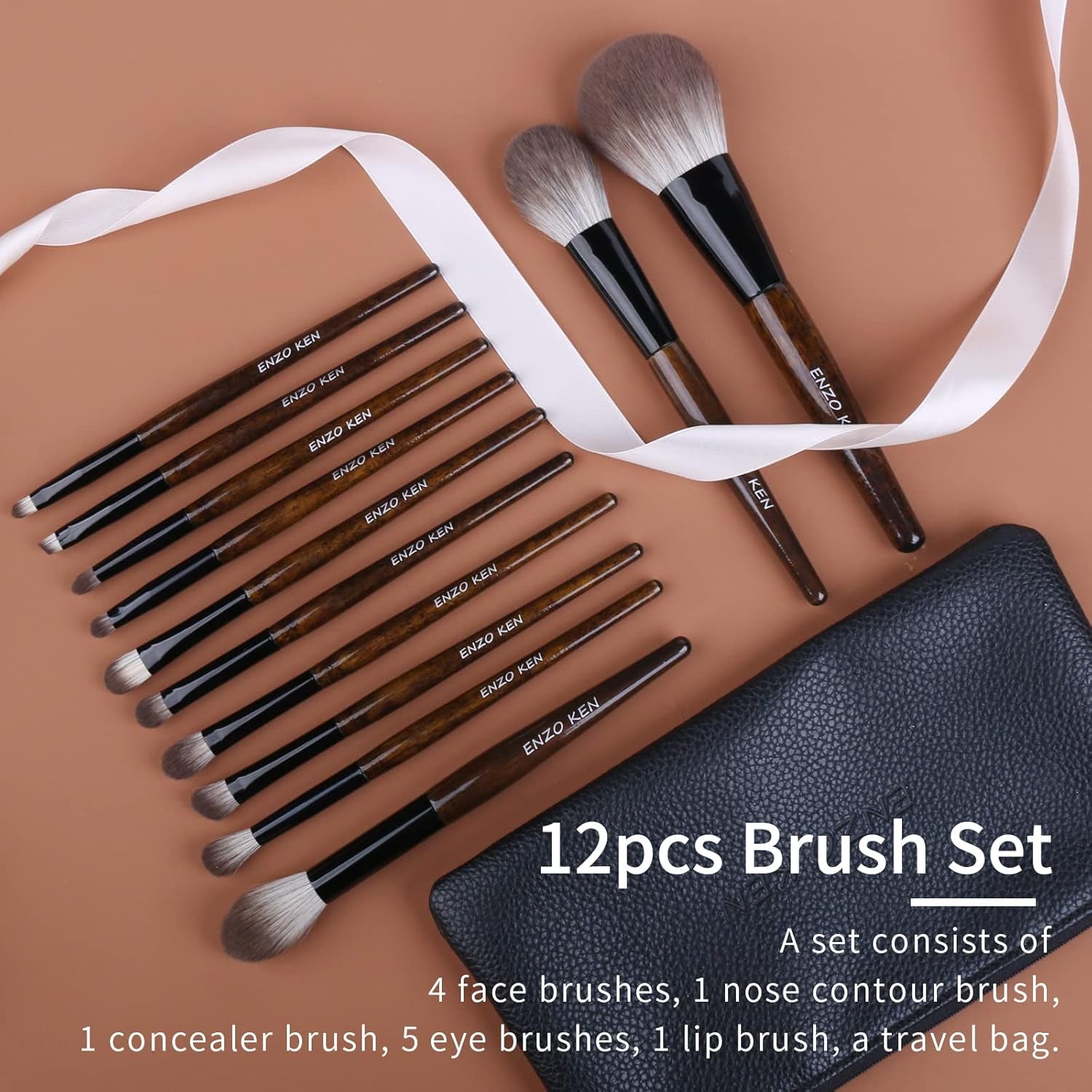 Natural Goat Hair Makeup Brush Set with Case, Natural Bristle Makeup Brushes, Makeup Brushes Set Professional, Walnut Cosmetic Brushes Makeup Set - MONI