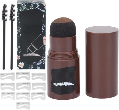 Eyebrow Stamp Shaping Kit, One Step Brow Stamp Long Lasting Eyebrow Stencil Eyebrow Stencils Pen Brushes Covering Hairline Powder Eyebrow Stick with 10 Stencils 2 Brushes Eyebrow Makeup(Medium Brown)