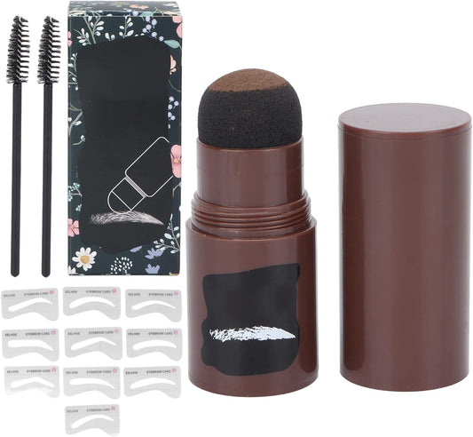 Eyebrow Stamp Shaping Kit, One Step Brow Stamp Long Lasting Eyebrow Stencil Eyebrow Stencils Pen Brushes Covering Hairline Powder Eyebrow Stick with 10 Stencils 2 Brushes Eyebrow Makeup(Medium Brown)