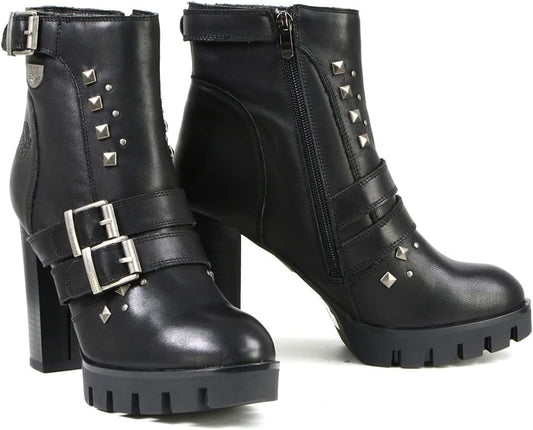 MBL9456 Women'S Premium Black Leather Fashion Platform Boots with Straps - 10
