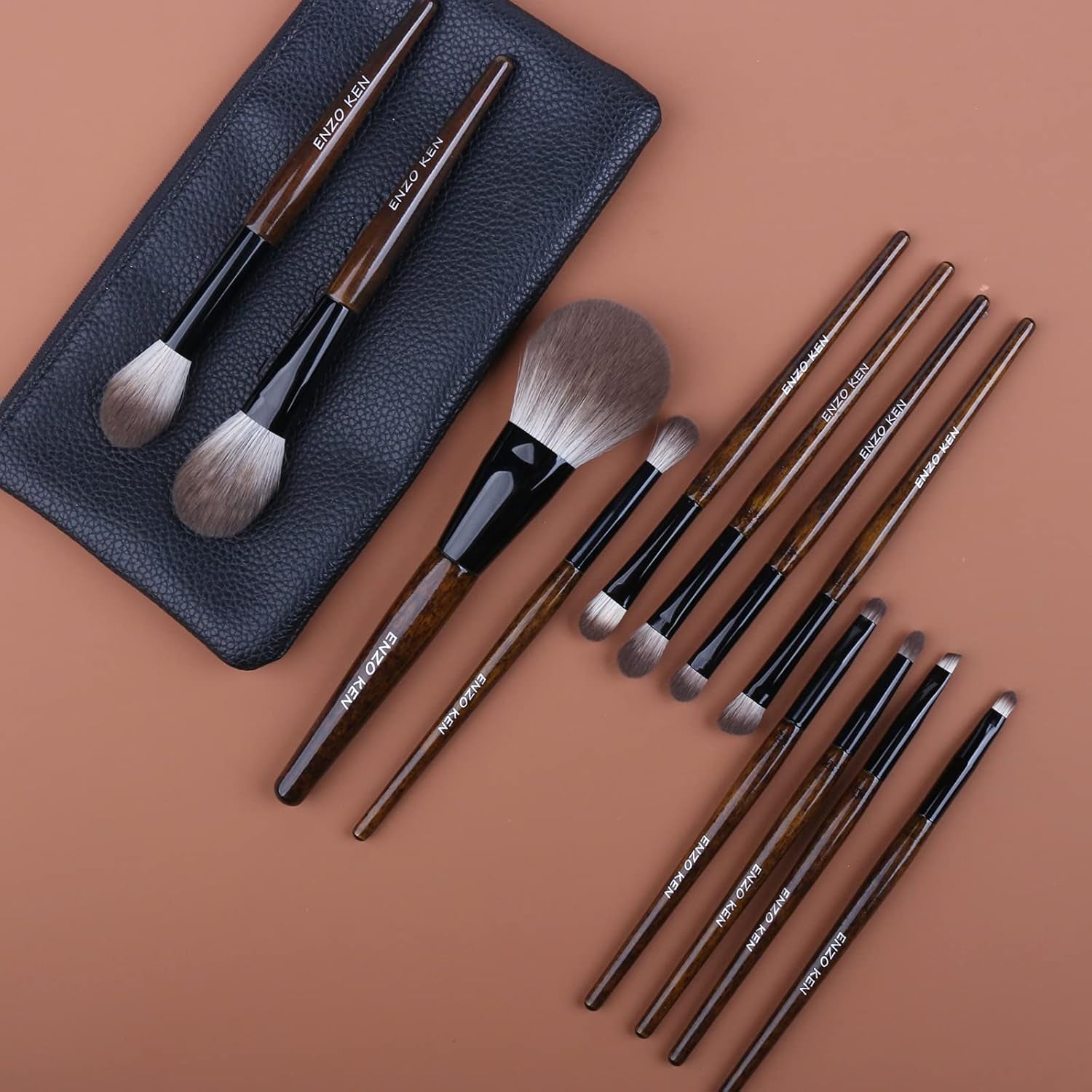 Natural Goat Hair Makeup Brush Set with Case, Natural Bristle Makeup Brushes, Makeup Brushes Set Professional, Walnut Cosmetic Brushes Makeup Set - MONI