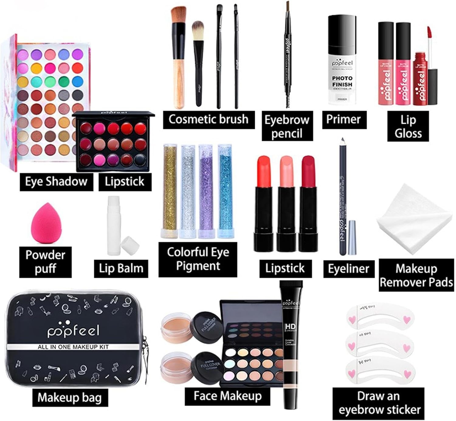 Full Face Makeup Set | 27 /Set Travel Make-Up Palette,Professional Makeup Bundle Makeup Kits, Full Kit Makeup Sets Travel Portable Makeup Kit for Women