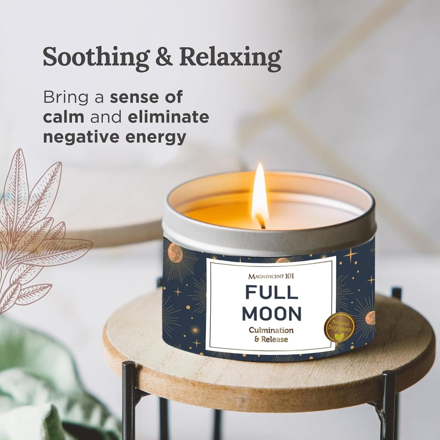 Long Lasting Full Moon Aromatherapy Tin Candle | 6 Oz - 35 Hour Burn | Made of Soy Wax with Sage, Frankincense, Sandalwood, Rose & Cedar for Manifestation, Culmination & Release