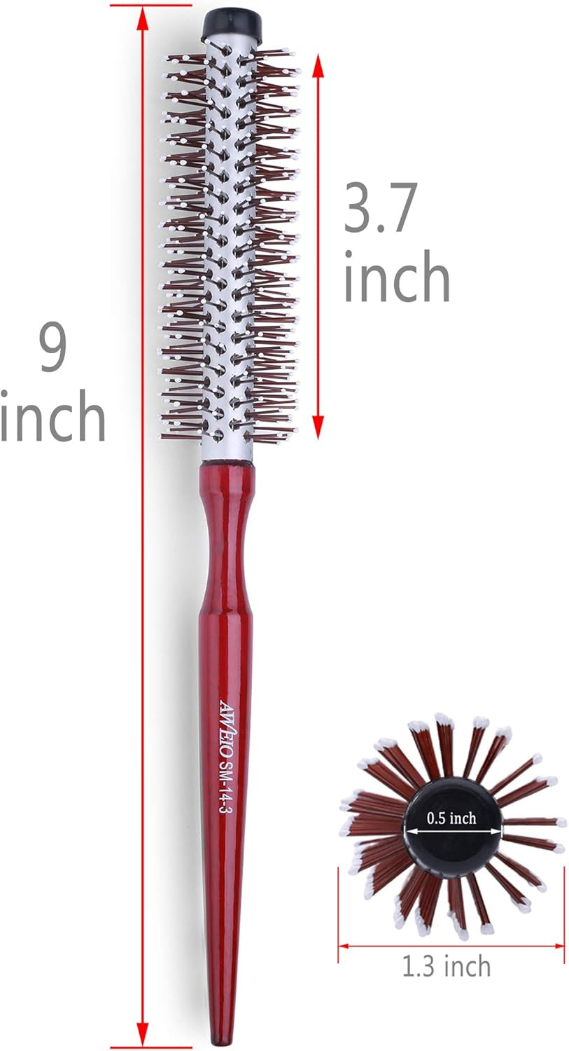 Small round Brush for Blow Drying Short Hair 1.3 Inch Mini Roller Hair Brush with Nylon Bristles for Volume Styling Curling & Curly Wavy Thick or Thin Hair on Men & Women