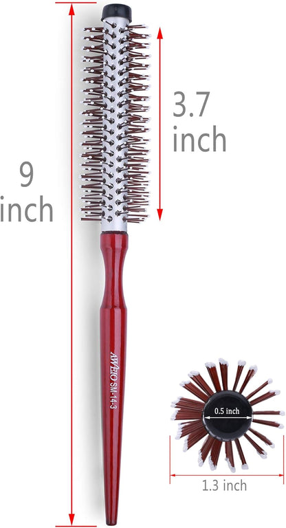 Small round Brush for Blow Drying Short Hair 1.3 Inch Mini Roller Hair Brush with Nylon Bristles for Volume Styling Curling & Curly Wavy Thick or Thin Hair on Men & Women