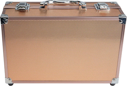 Carry All Makeup Train Case with Pro Makeup Set, Makeup Brushes, Lipsticks, Eye Shadows, Blushes, Powders, and More - Reusable Makeup Storage Organizer - Premium Gift Packaging - Rose Gold