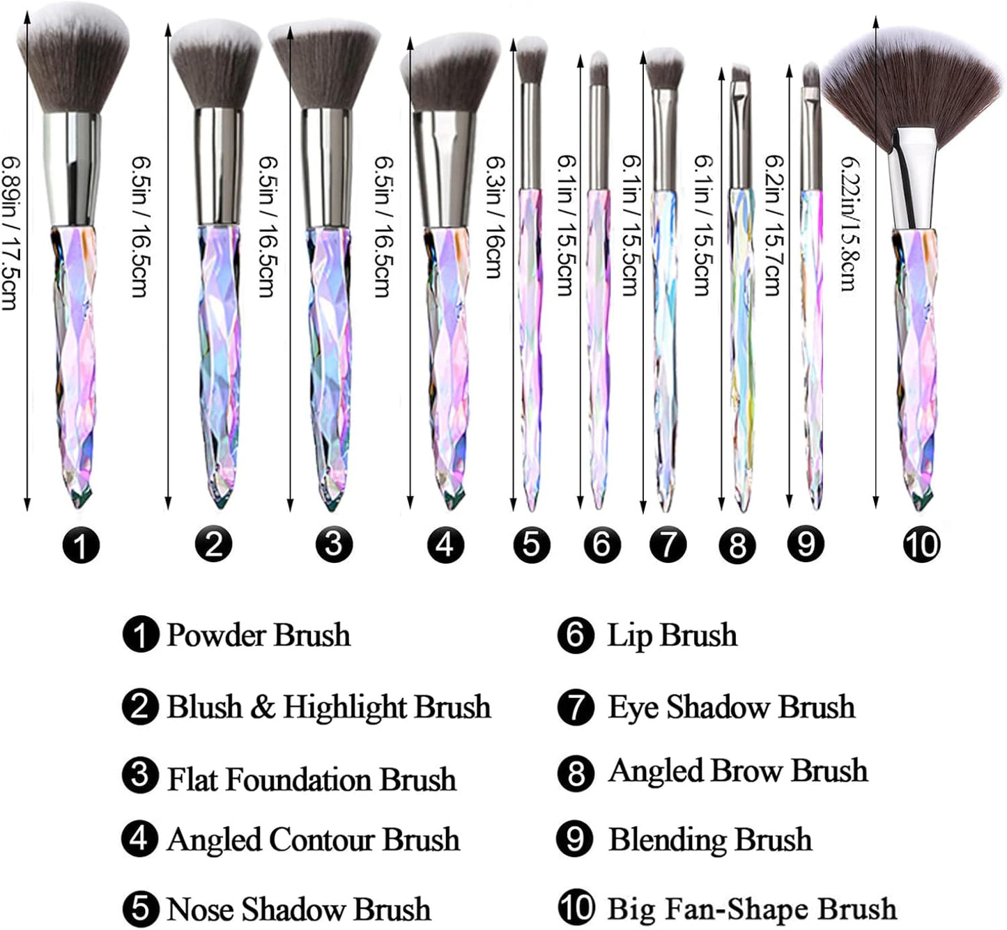 Crystal Makeup Brush Set, 10PCS Sparkling Makeup Brushes Premium Synthetic Bristles Foundation Blush Concealer Eyeshadow Make up Brush for Women Girls