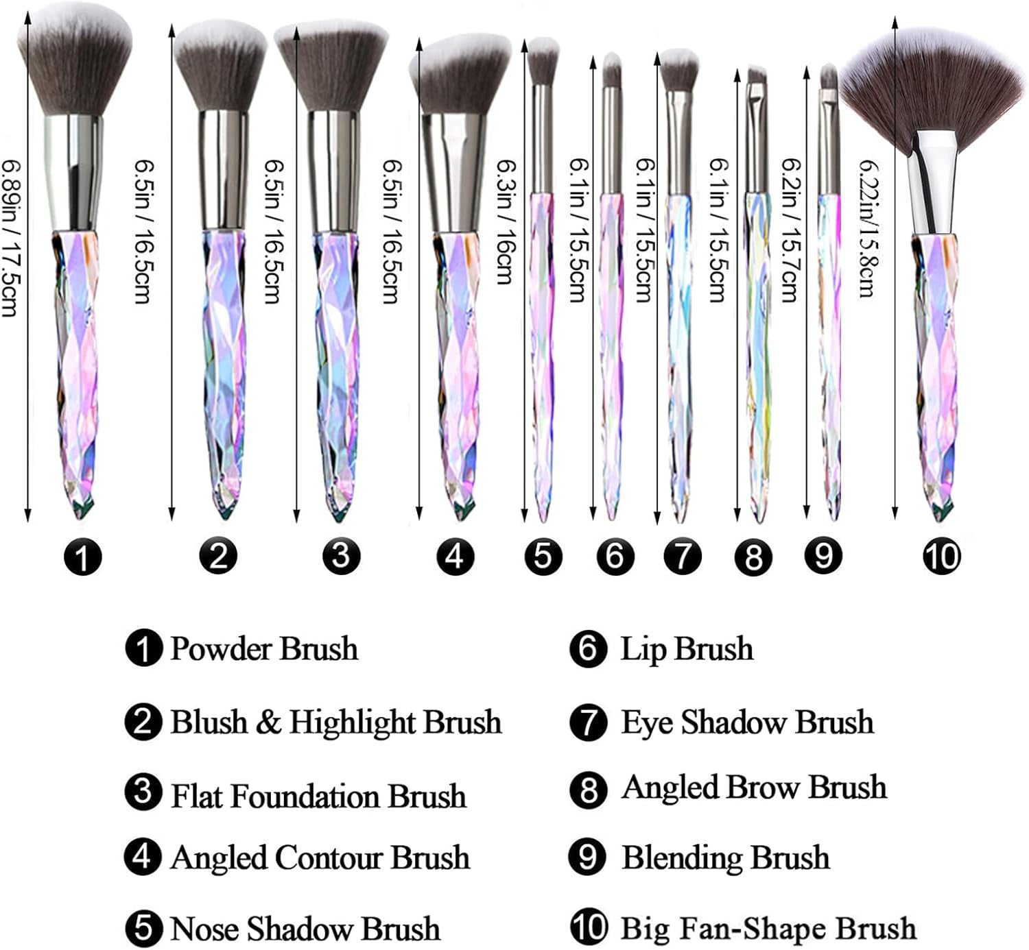 Crystal Makeup Brush Set, 10PCS Sparkling Makeup Brushes Premium Synthetic Bristles Foundation Blush Concealer Eyeshadow Make up Brush for Women Girls