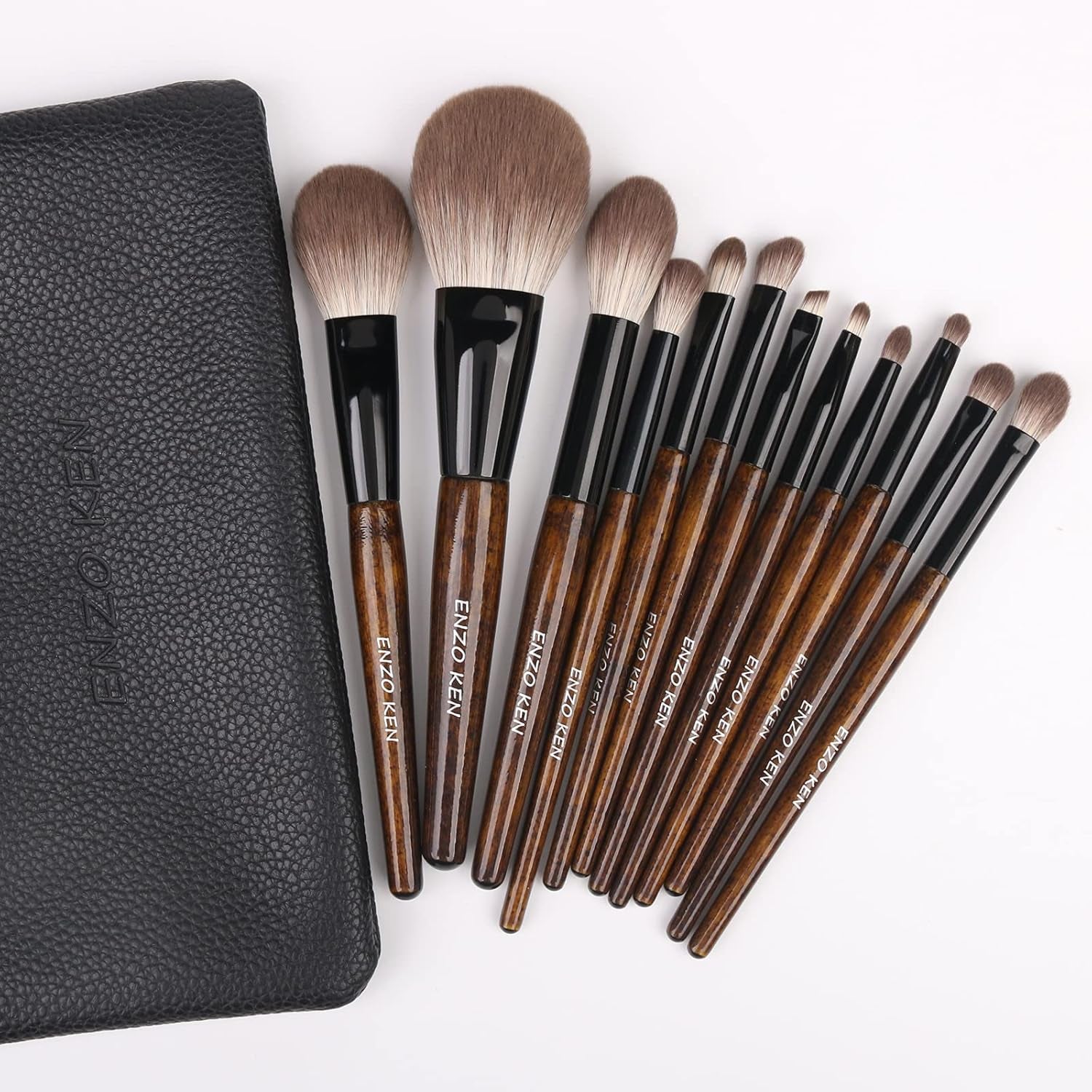 Natural Goat Hair Makeup Brush Set with Case, Natural Bristle Makeup Brushes, Makeup Brushes Set Professional, Walnut Cosmetic Brushes Makeup Set - MONI